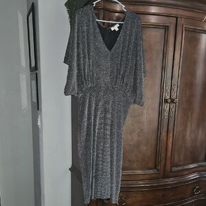She + Sky Glittering Gray Long Sleeve Dress
